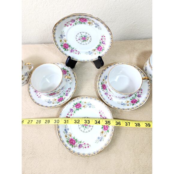 Lipper And Mann Teacup & Saucer 5 1/2" Pink Roses Gold Trim 4 Sets Japan Vintage - Picture 13 of 13